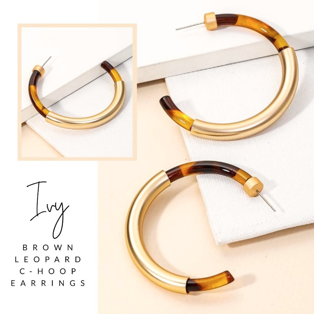 Ivy Brown Leopard C Hoop Earrings